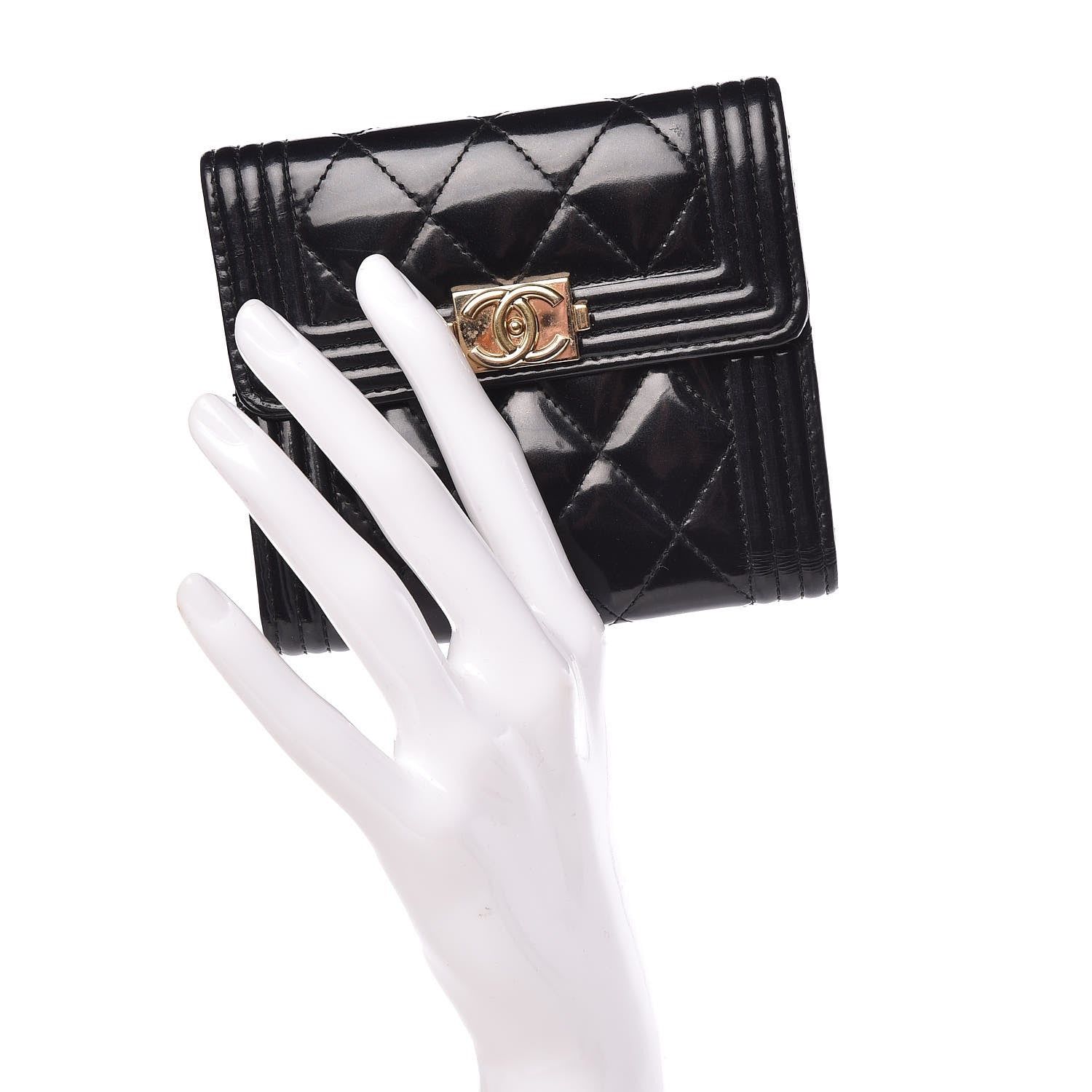 Chanel Patent Quilted Compact Boy Wallet Black 2 of 19
