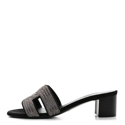 Hermes Chevre Velours Dabka Embroidered Oasis Sandals 37 Black 1 of 10