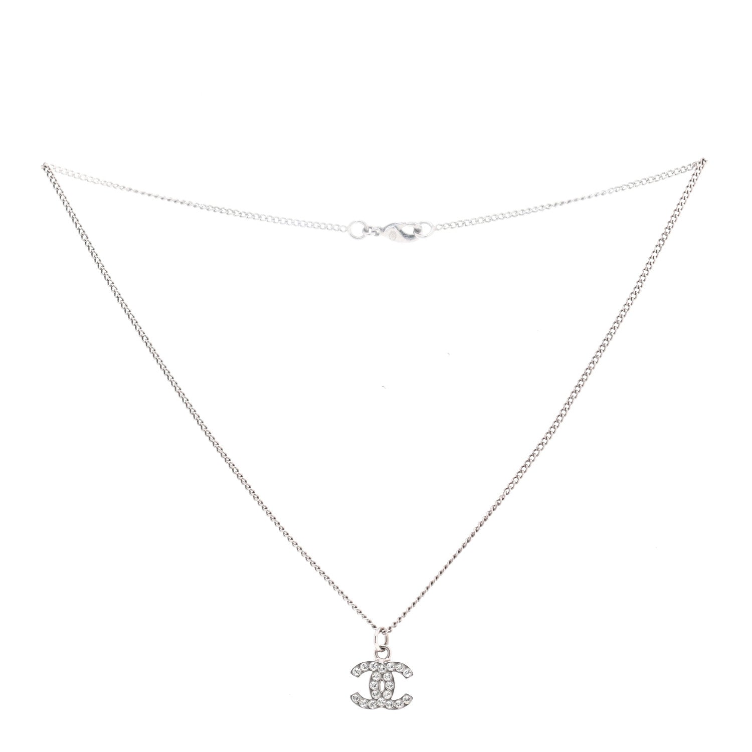 Chanel Crystal Timeless CC Necklace Silver 3 of 7