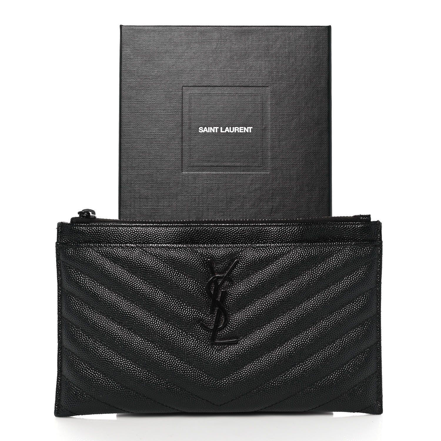 Saint Laurent Grain De Poudre Chevron Monogram Bill Pouch Black 10 of 10