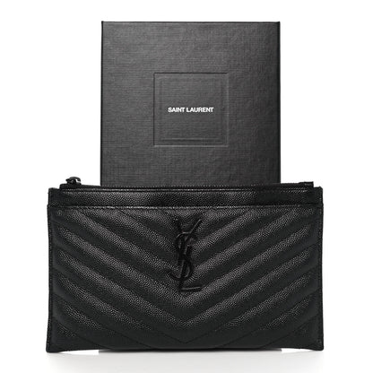 Saint Laurent Grain De Poudre Chevron Monogram Bill Pouch Black 10 of 10