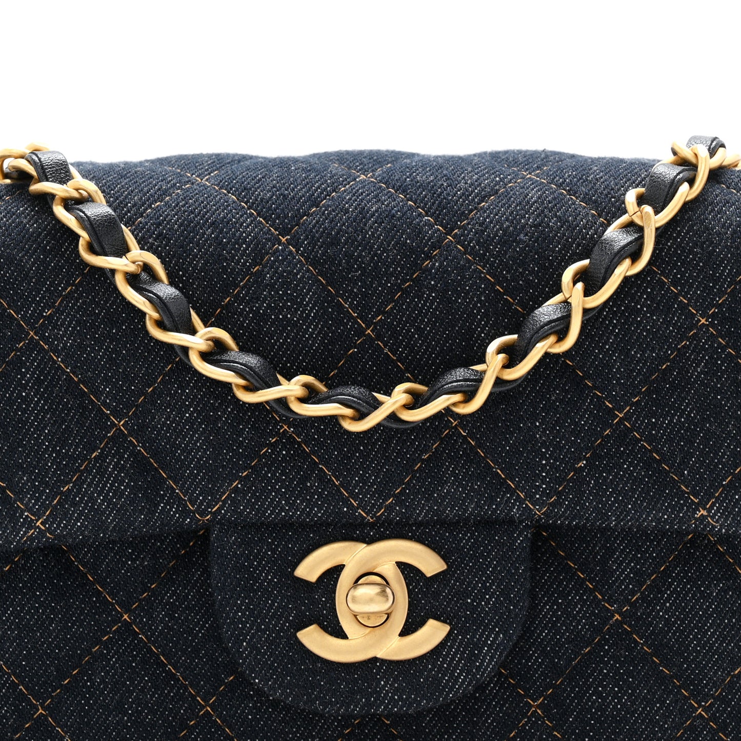Denim Quilted Mini Rectangular Flap Dark Blue