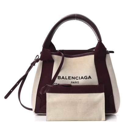 Balenciaga Cotton Canvas Calfskin Navy Cabas XS Natural Rouge Pourpre 1 of 12