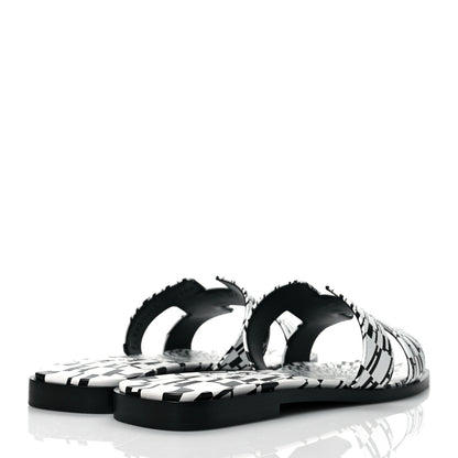Hermes Calfskin Printed Op'H Oran Sandals 37 Black White 4 of 9