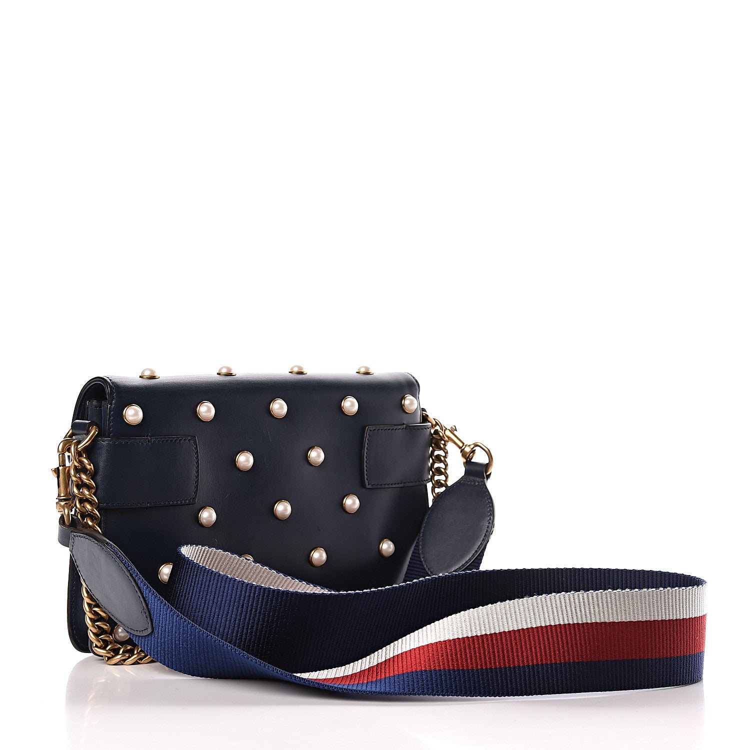 Gucci Nappa Pearl Studded Mini Queen Margaret Broadway Shoulder Bag Blue Agata 4 of 11
