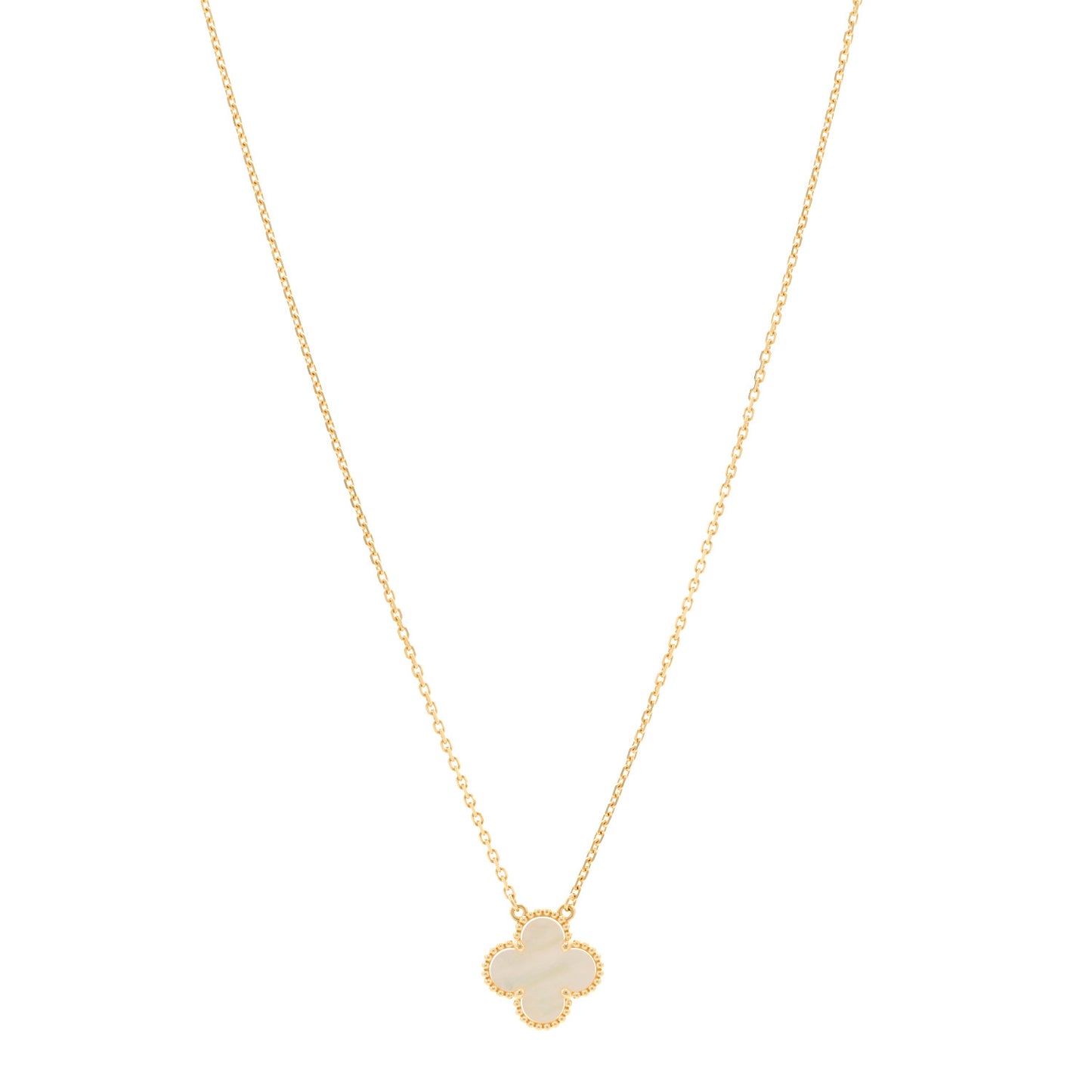 18K Yellow Gold Mother of Pearl Vintage Alhambra Pendant Necklace