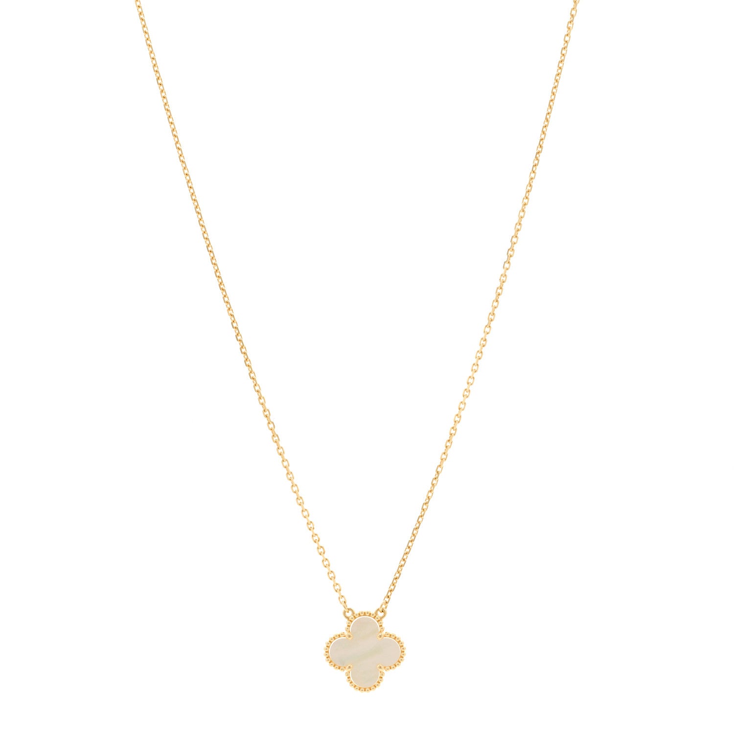 Van Cleef & Arpels 18K Yellow Gold Mother of Pearl Vintage Alhambra Pendant Necklace 1 of 5