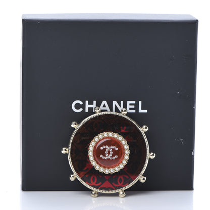 Chanel Resin Crystal Pearl CC Brooch Red Gold 5 of 5