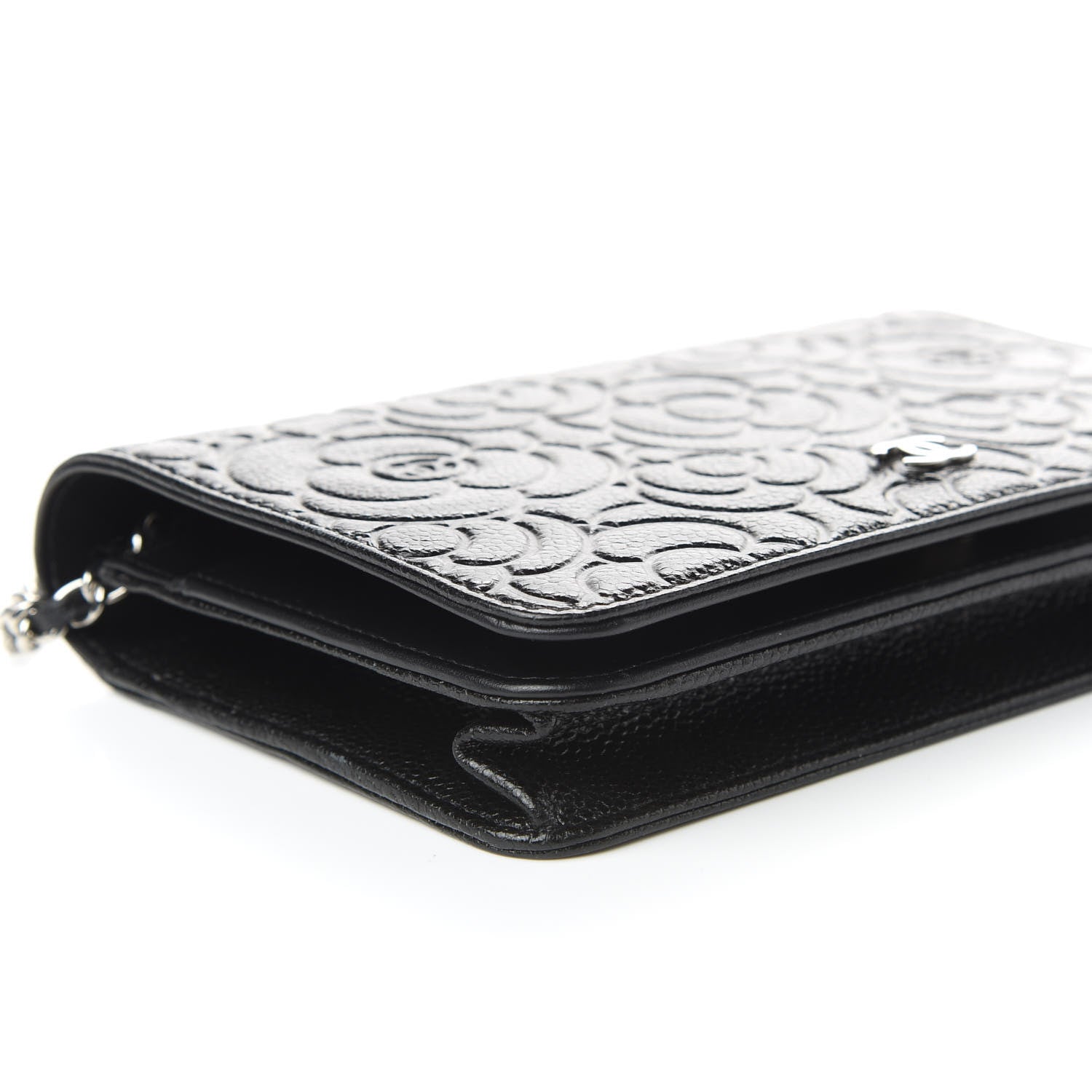 Chanel Caviar Camellia Embossed Wallet On Chain WOC Black 5 of 10