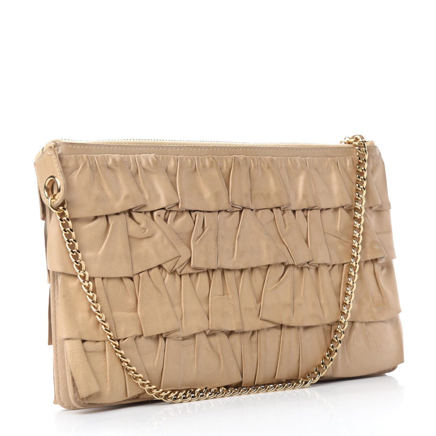 Lambskin Ruffle Evening Bag Beige