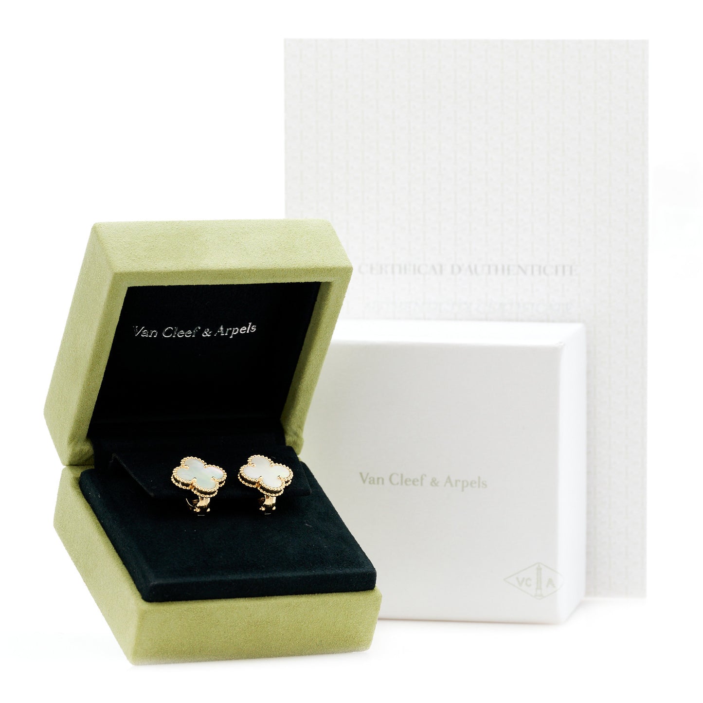 18K Yellow Gold Mother of Pearl Vintage Alhambra Earrings