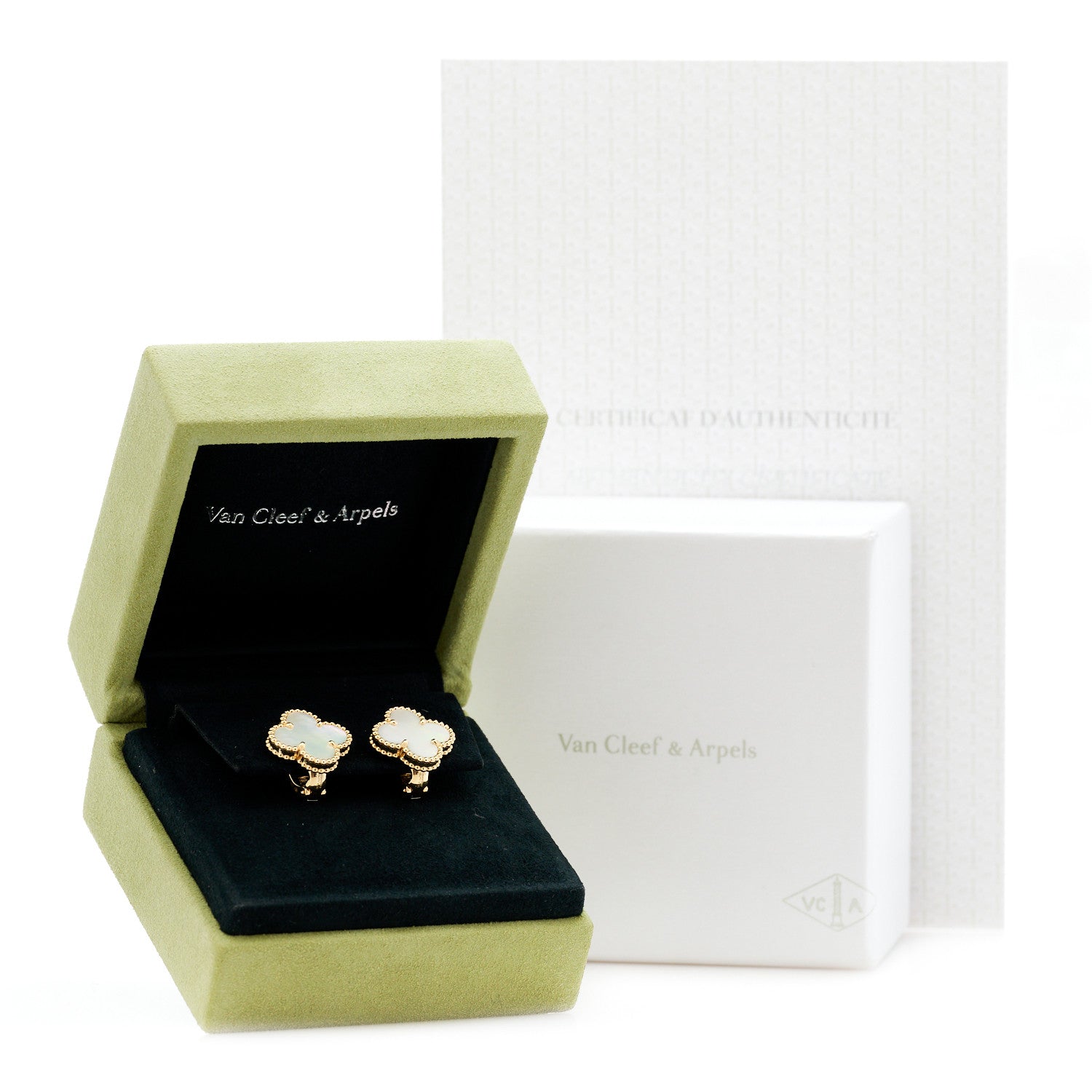 Van Cleef & Arpels 18K Yellow Gold Mother of Pearl Vintage Alhambra Earrings 7 of 7