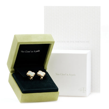 Van Cleef & Arpels 18K Yellow Gold Mother of Pearl Vintage Alhambra Earrings 7 of 7