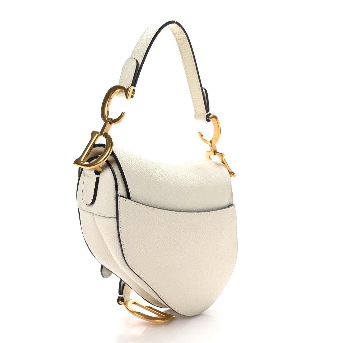 Grained Calfskin Mini Saddle Bag White