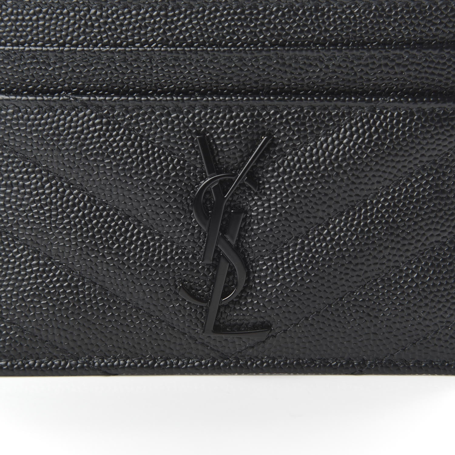 Saint Laurent Grain De Poudre Matelasse Chevron Monogram Credit Card Case Black 8 of 9