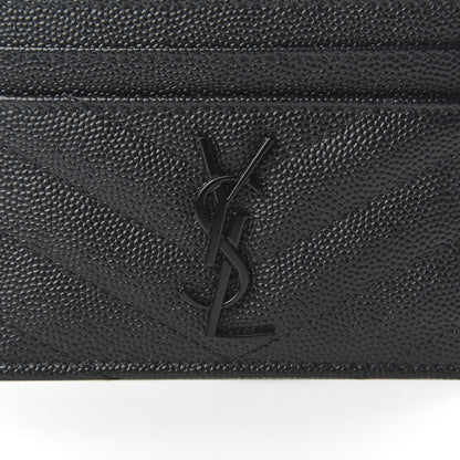 Saint Laurent Grain De Poudre Matelasse Chevron Monogram Credit Card Case Black 8 of 9