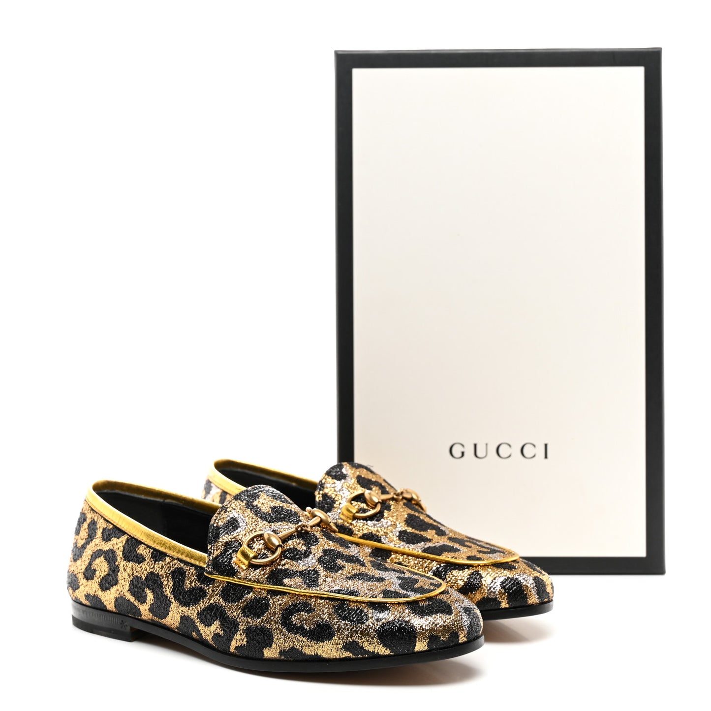 Jacquard Leopard Print Horsebit Womens Jordaan Loafers 35 Gold