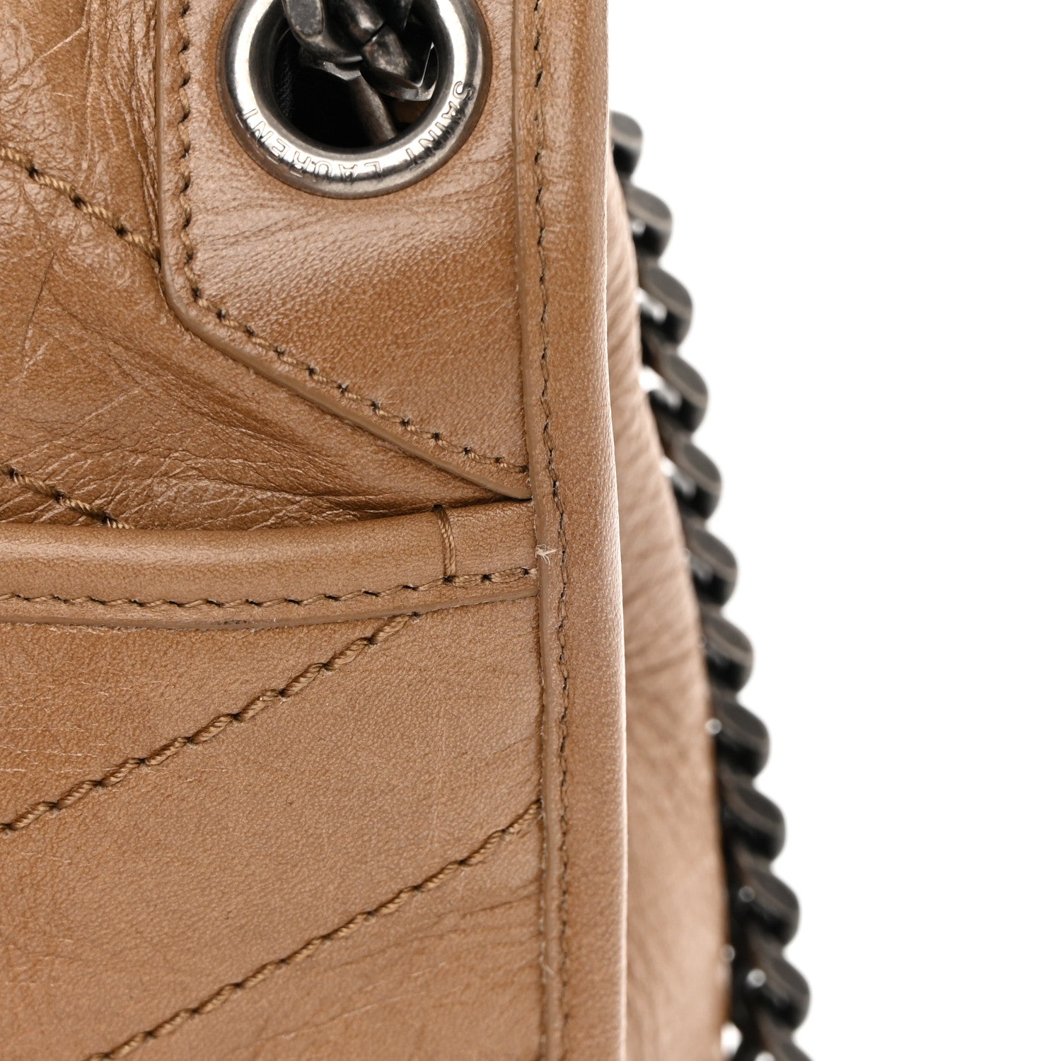 Saint Laurent Crinkled Calfskin Matelasse Monogram Medium Niki Chain Satchel Caramel 10 of 10