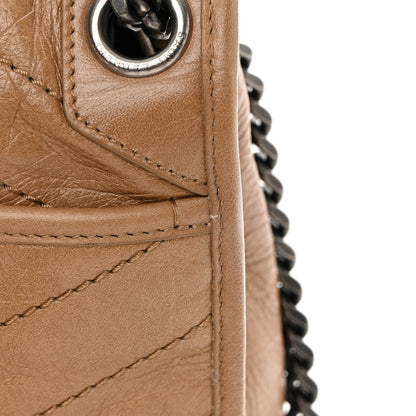 Saint Laurent Crinkled Calfskin Matelasse Monogram Medium Niki Chain Satchel Caramel 10 of 10