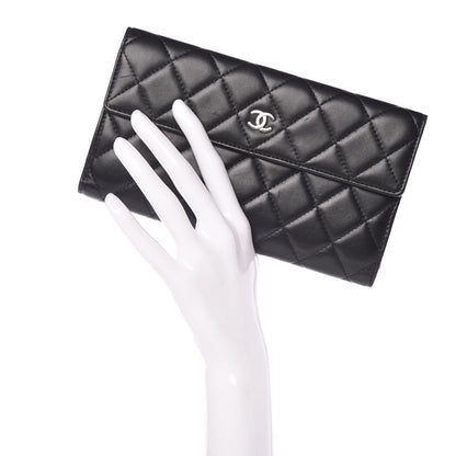 Chanel Lambskin Quilted Long Flap Wallet Black 2 of 13