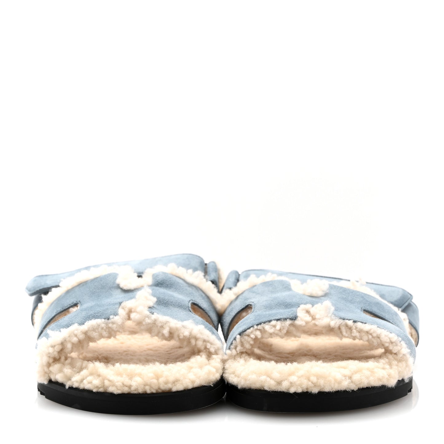 Suede Goatskin Woolskin Womens Chypre Sandals 40 Bleu Pinede Ecru