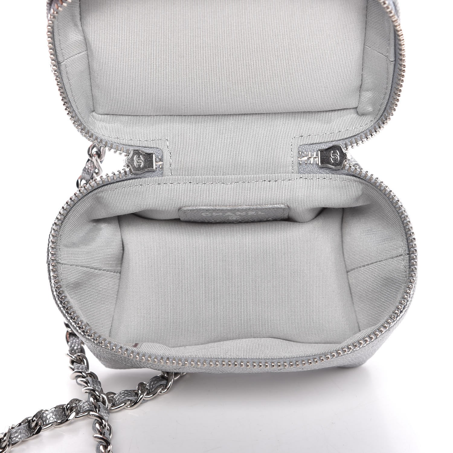 Chanel Metallic Caviar Quilted Mini Top Handle Vanity With Chain Silver 4 of 9