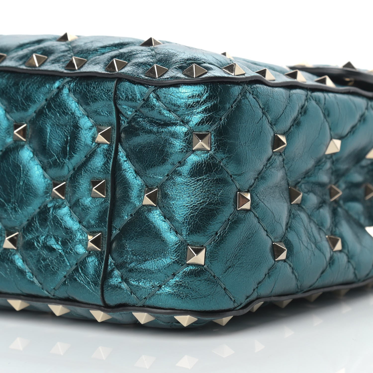 Valentino Garavani Metallic Wrinkled Lambskin Medium Rockstud Spike Shoulder Bag Peacock 8 of 11