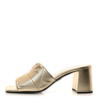 Prada Nappa Logo Quilted 65mm Block Heel Slide Sandals 41 Gold 1 of 8