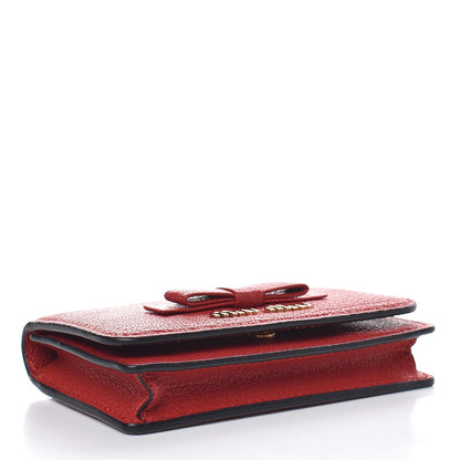 Miu Miu Goatskin Madras Bow Card Holder Rosso 4 of 8