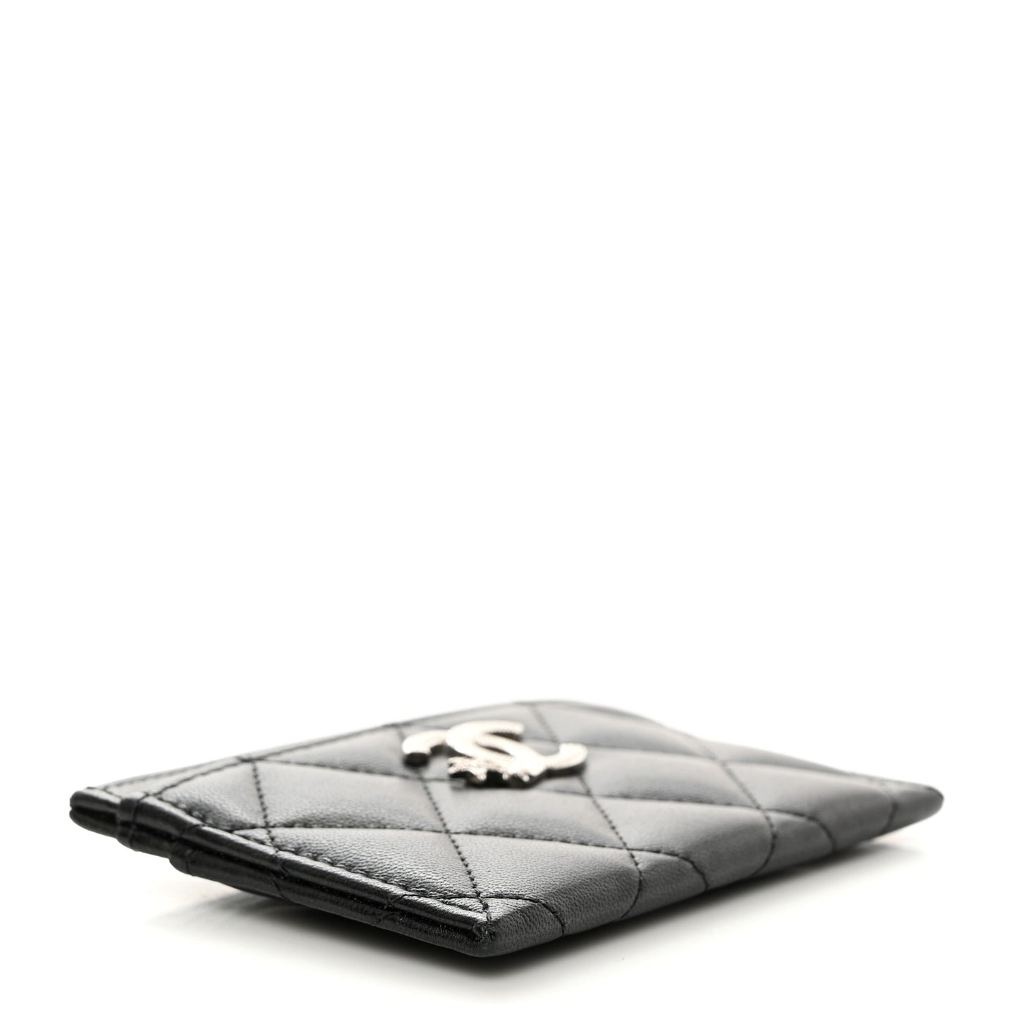 Lambskin Crystal Quilted Studded CC Card Holder Black