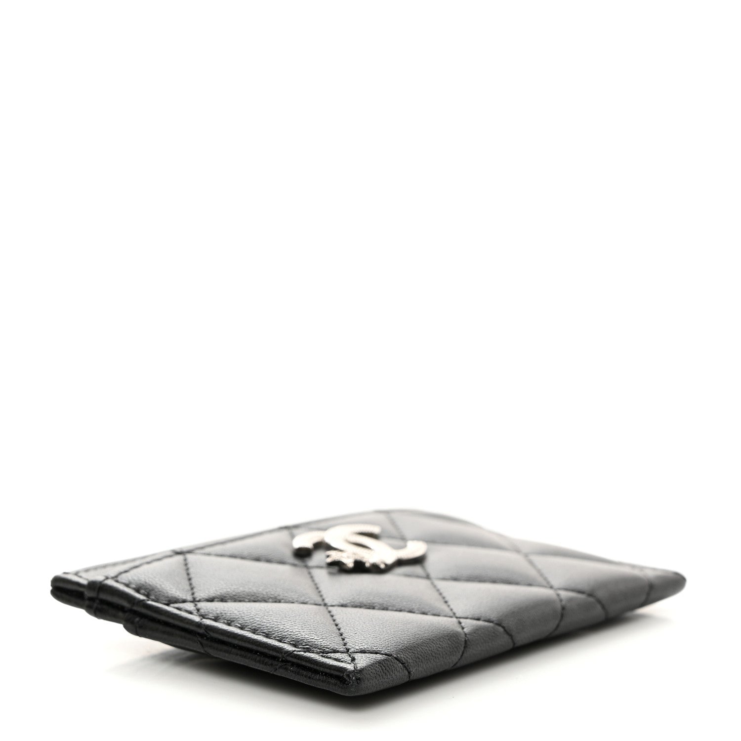 Chanel Lambskin Crystal Quilted Studded CC Card Holder Black 4 of 7