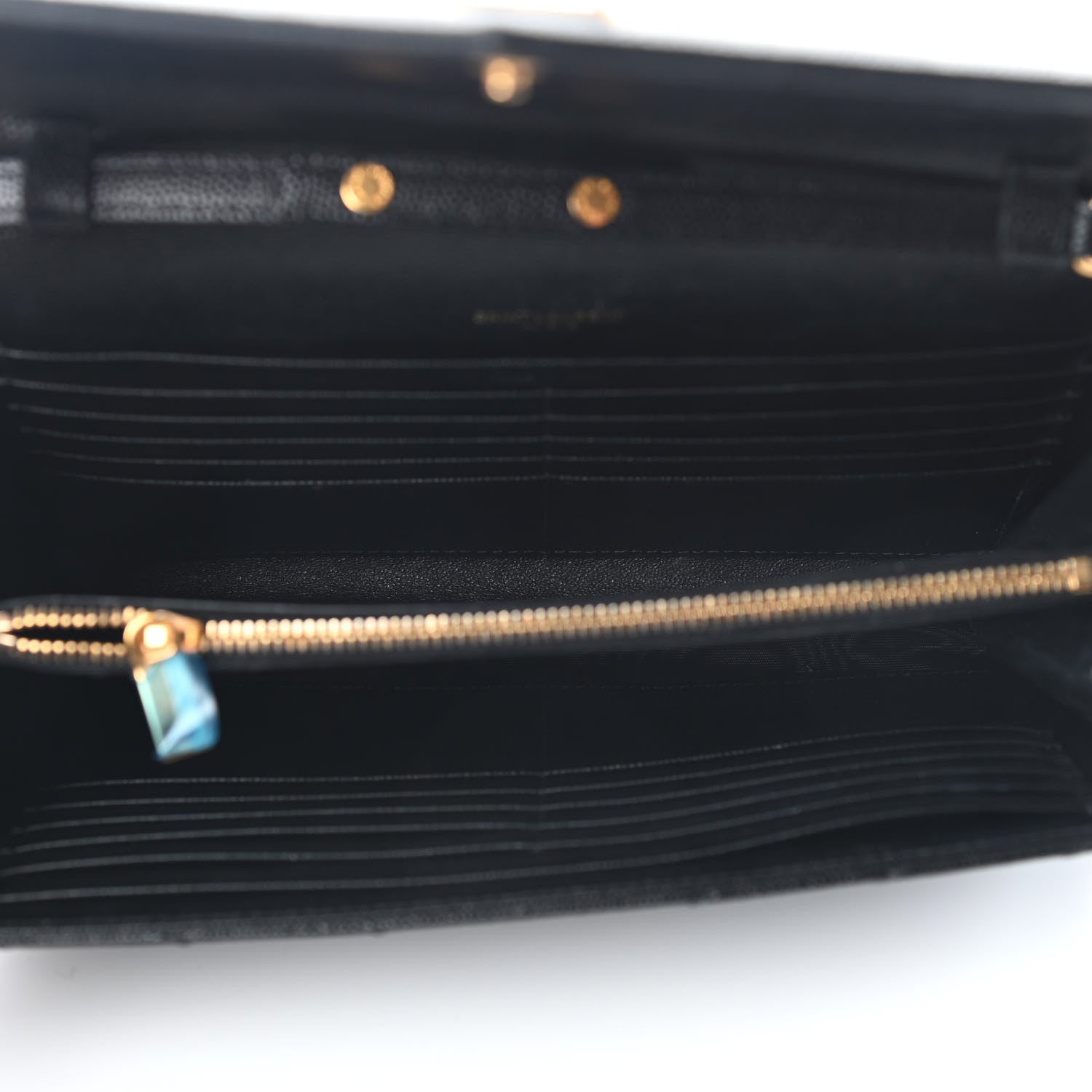 Saint Laurent Grain De Poudre Matelasse Chevron Monogram Chain Wallet Black 5 of 7