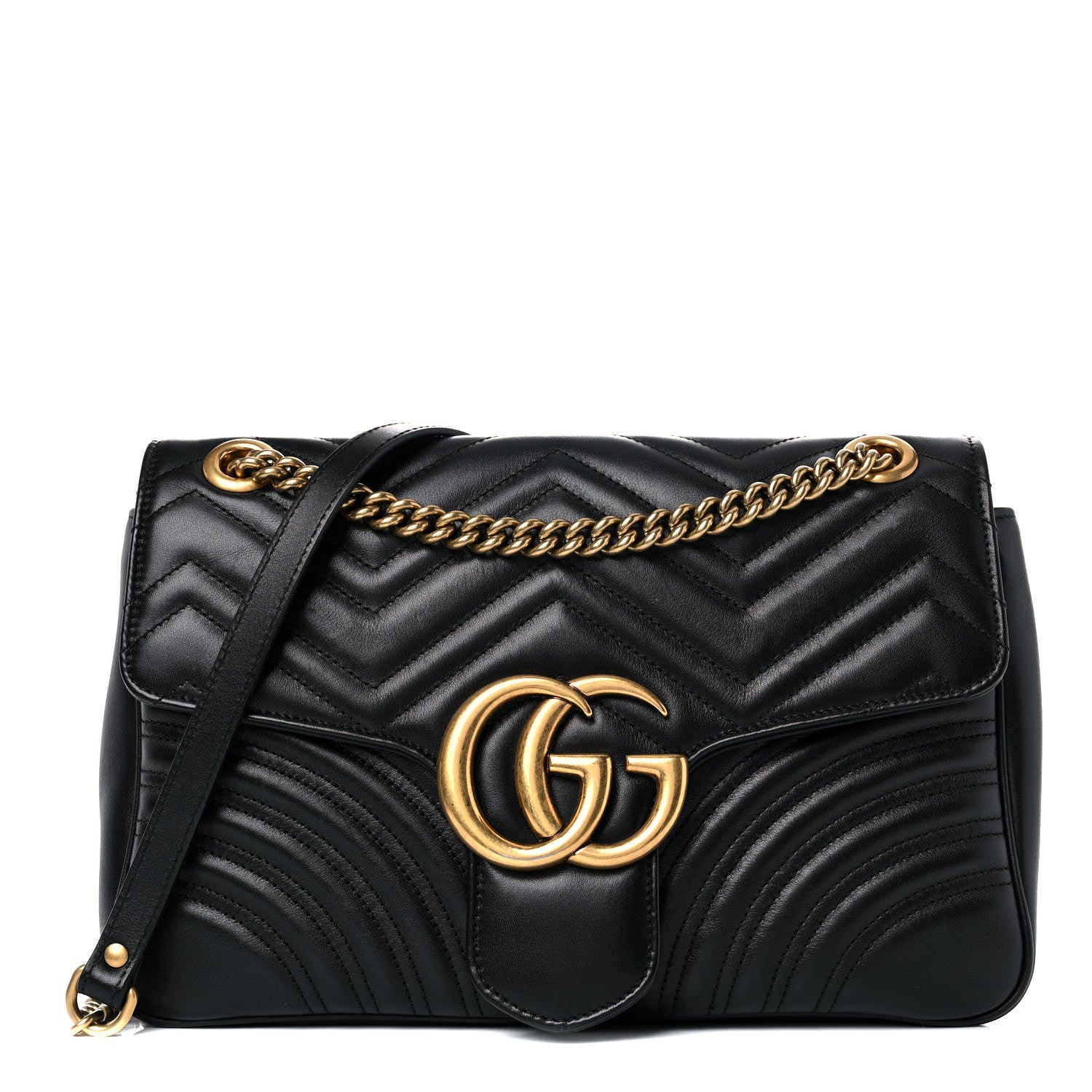 Gucci Calfskin Matelasse Medium GG Marmont Shoulder Bag Black 1 of 15