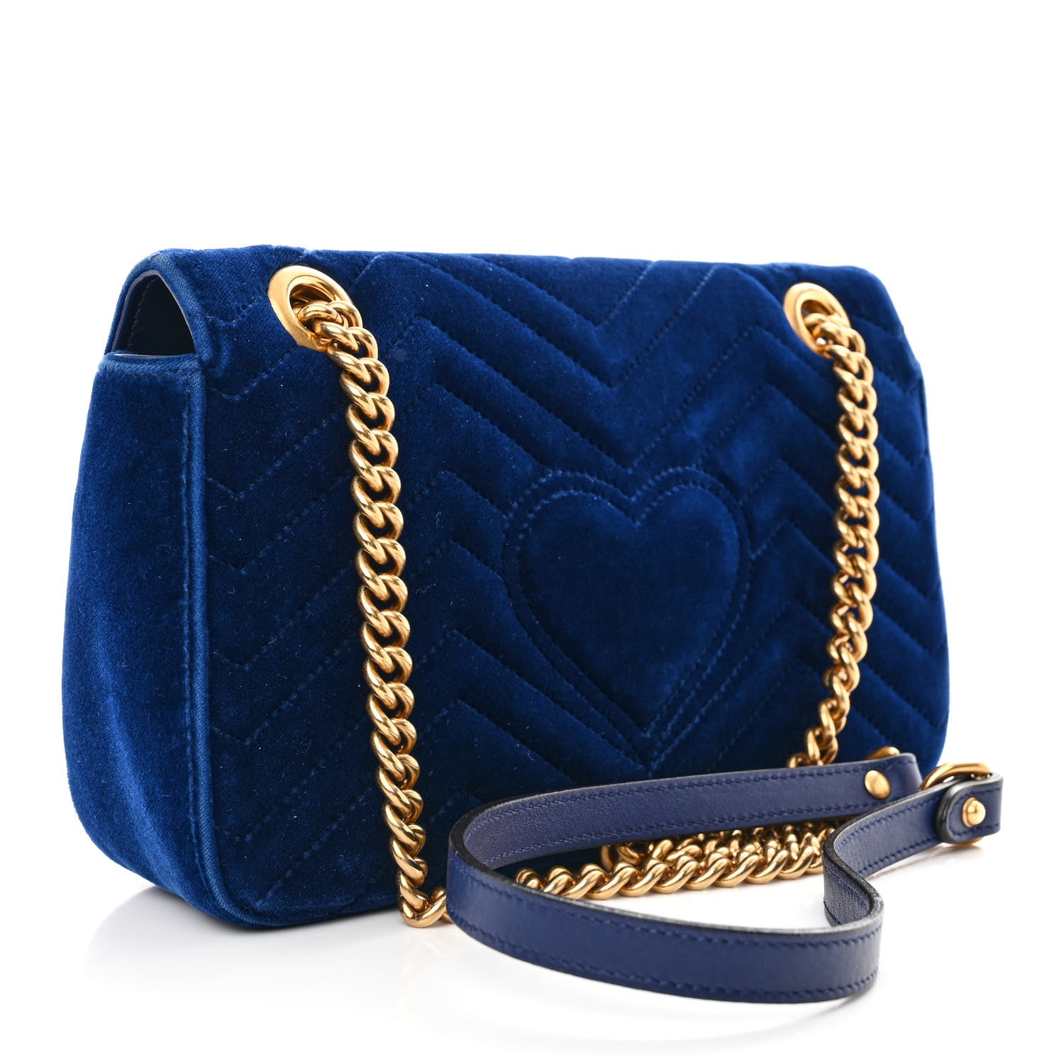 Gucci Velvet Matelasse Small GG Marmont Shoulder Bag Cobalt Blue 3 of 11