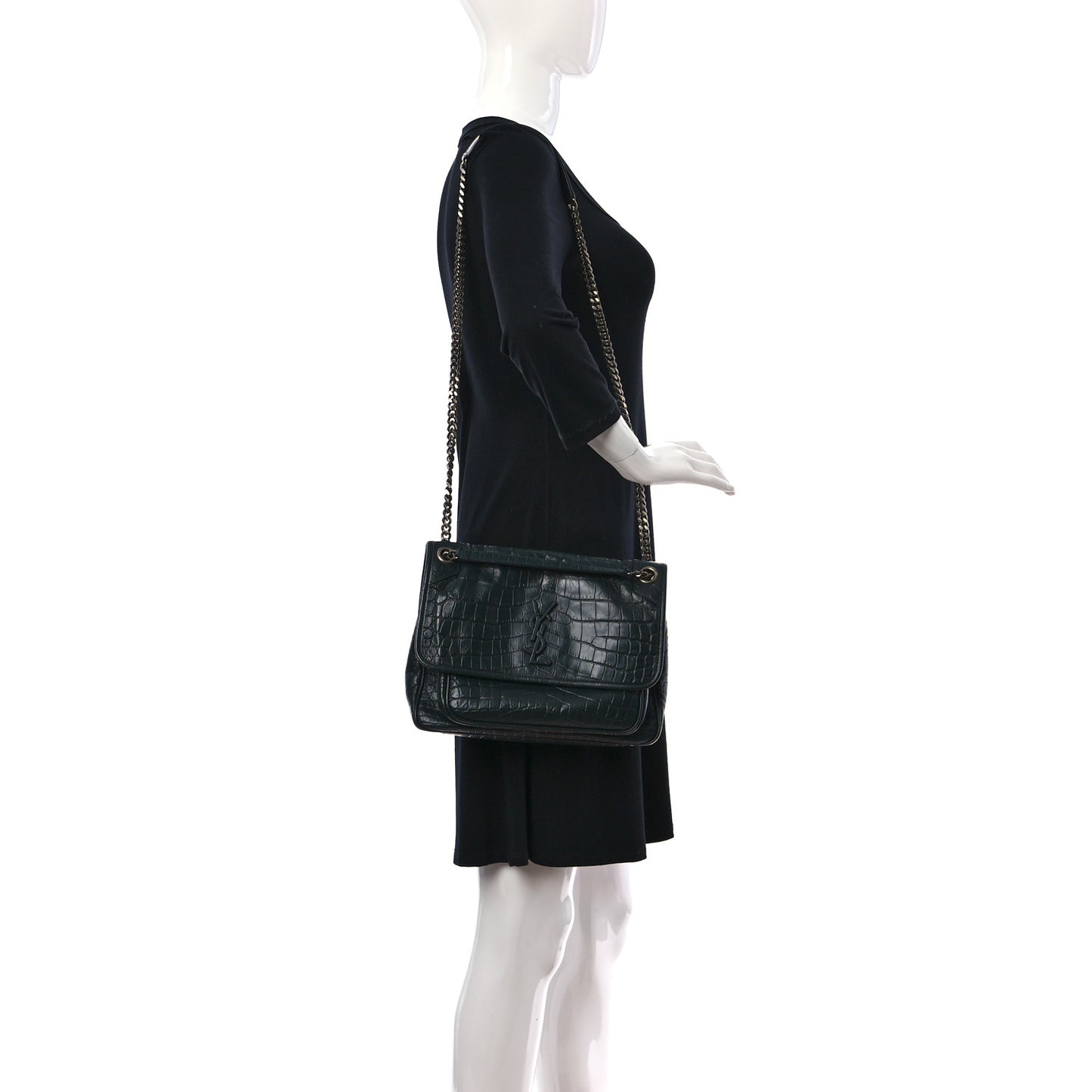 Calfskin Crocodile Embossed Monogram Medium Niki Chain Satchel Algea