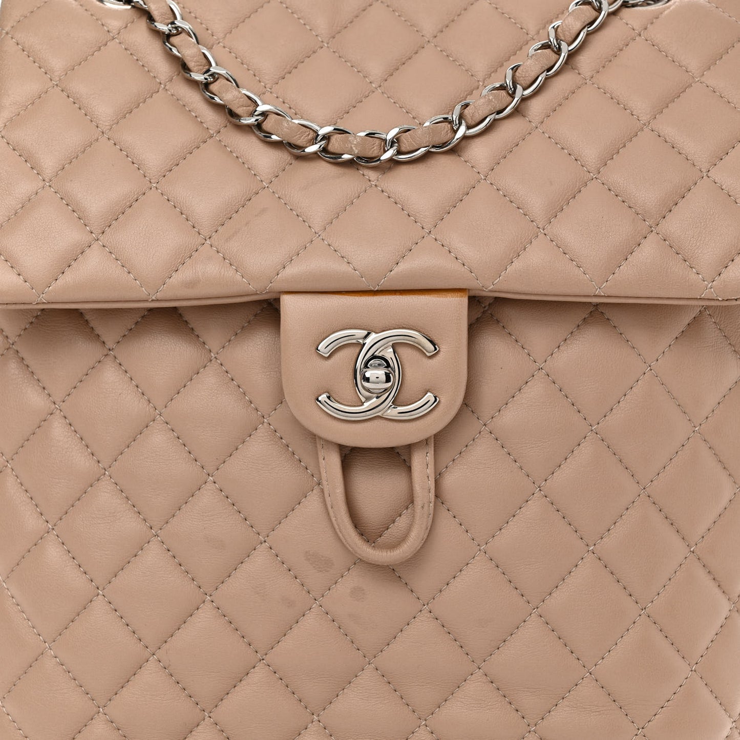 Lambskin Quilted Large Urban Spirit Backpack Beige