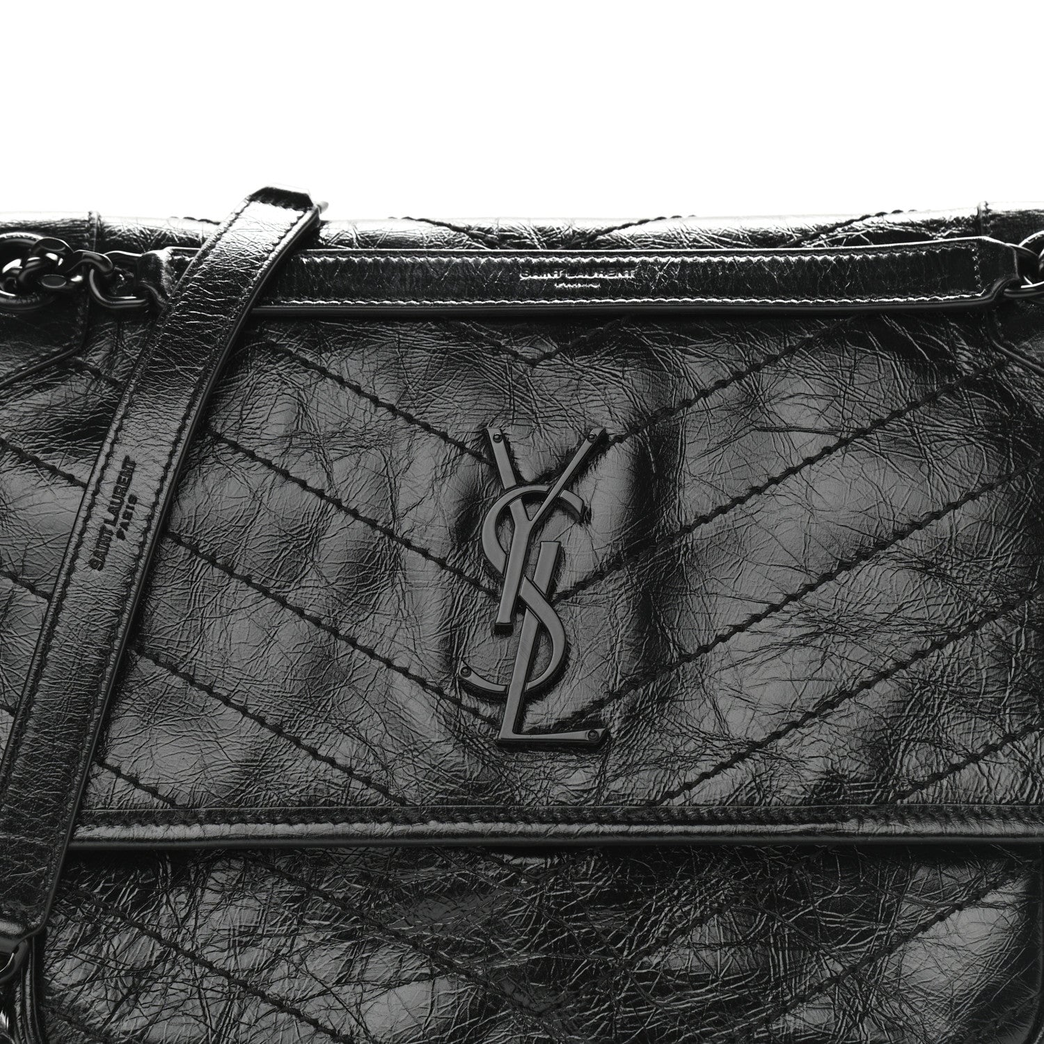 Saint Laurent Crinkled Calfskin Matelasse Monogram Medium Niki Chain Satchel Black 8 of 11