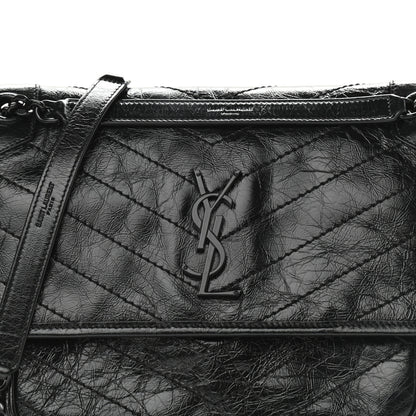 Saint Laurent Crinkled Calfskin Matelasse Monogram Medium Niki Chain Satchel Black 8 of 11