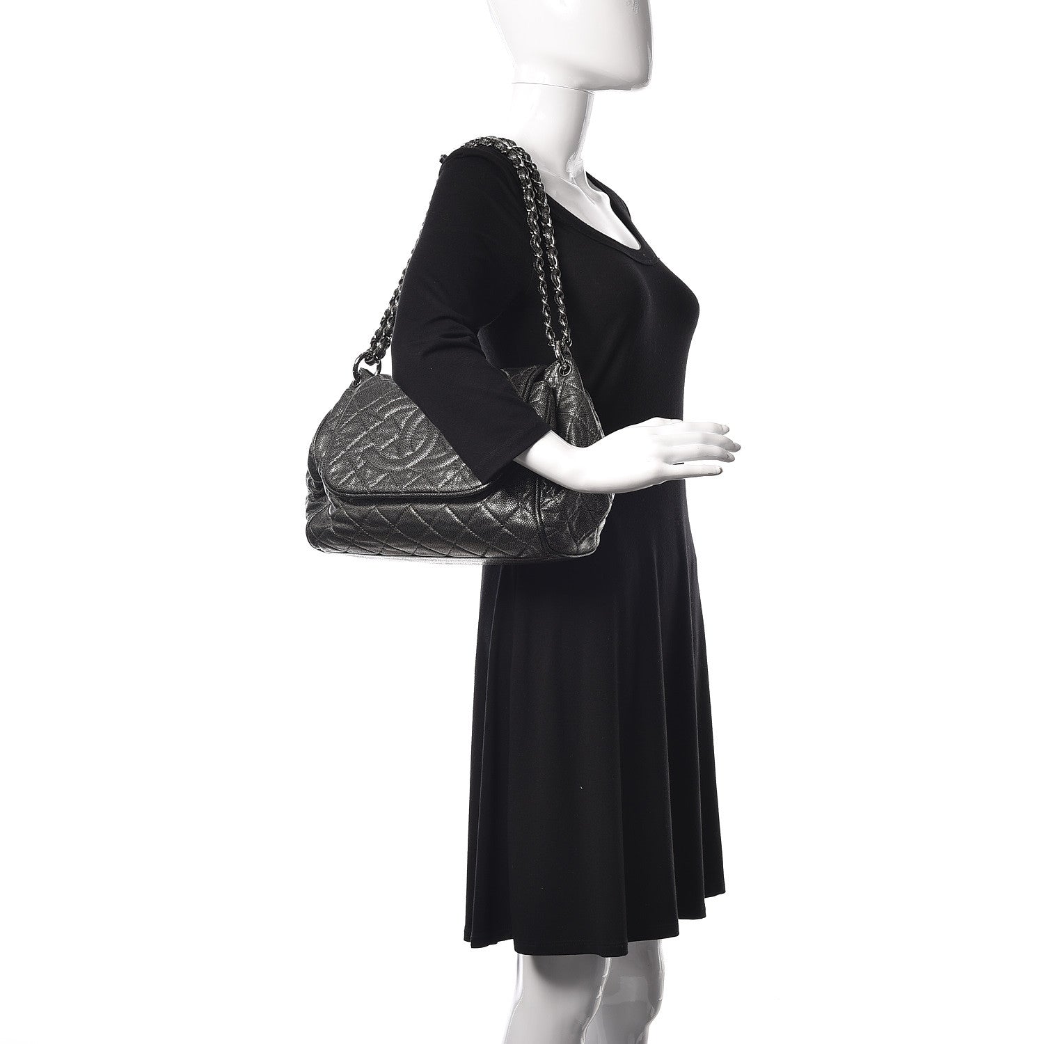Chanel Metallic Caviar Quilted Timeless Accordion Flap Dark Silver 2 of 12