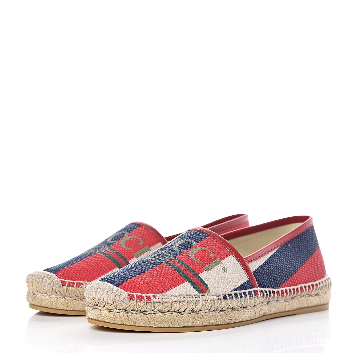 Gucci Canvas Sylvie Stripe Logo Womens Espadrilles 38 Mystic White Hibiscus Red Maritime 3 of 10