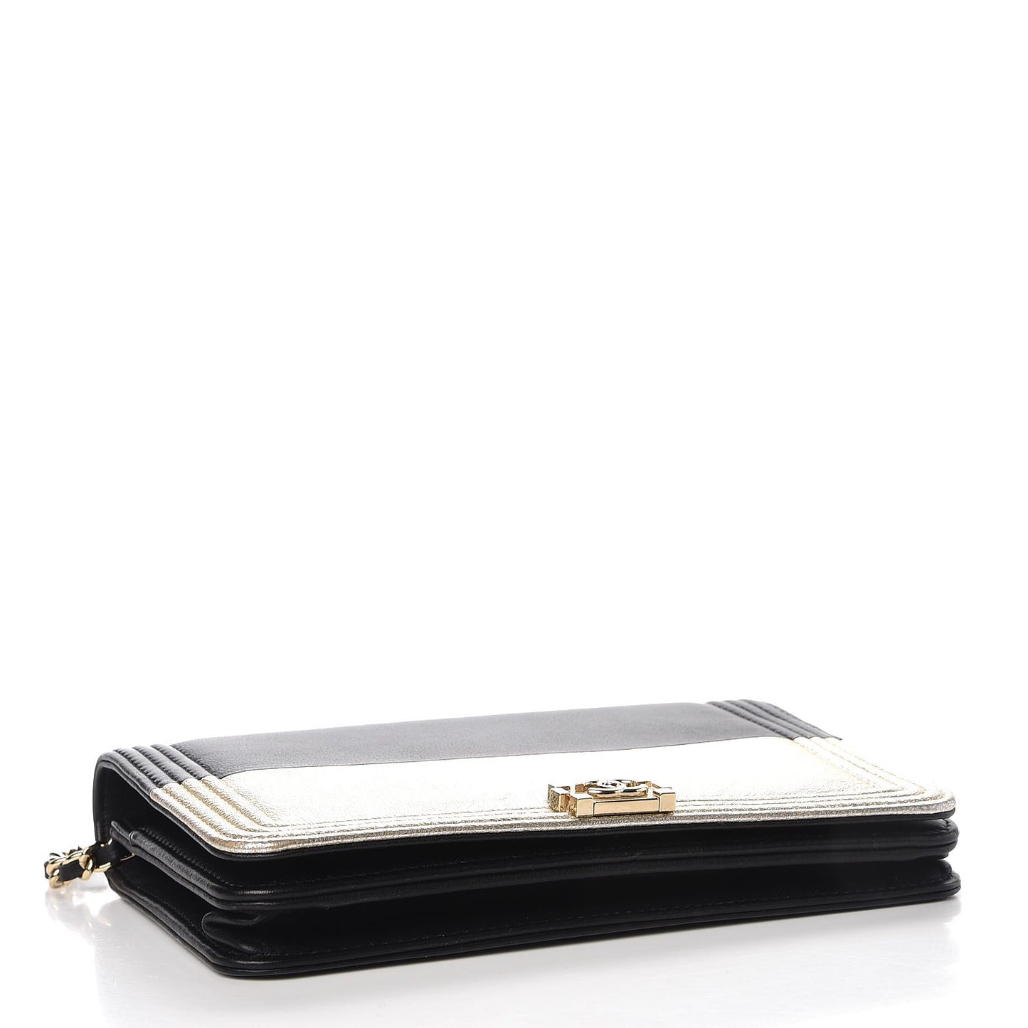 Metallic Goatskin Lambskin Boy Wallet on Chain WOC Black Gold