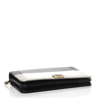Chanel Metallic Goatskin Lambskin Boy Wallet on Chain WOC Black Gold 4 of 9