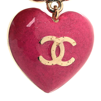 Chanel Crystal CC Resin Heart Drop Earrings Pink Gold 5 of 5