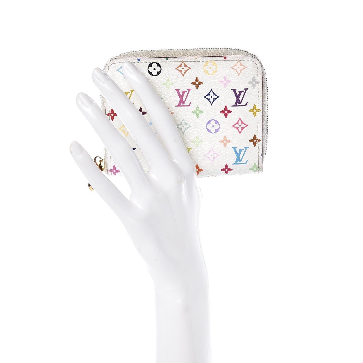 Louis Vuitton Monogram Multicolor Zippy Coin Purse Wallet White Litchi 2 of 9