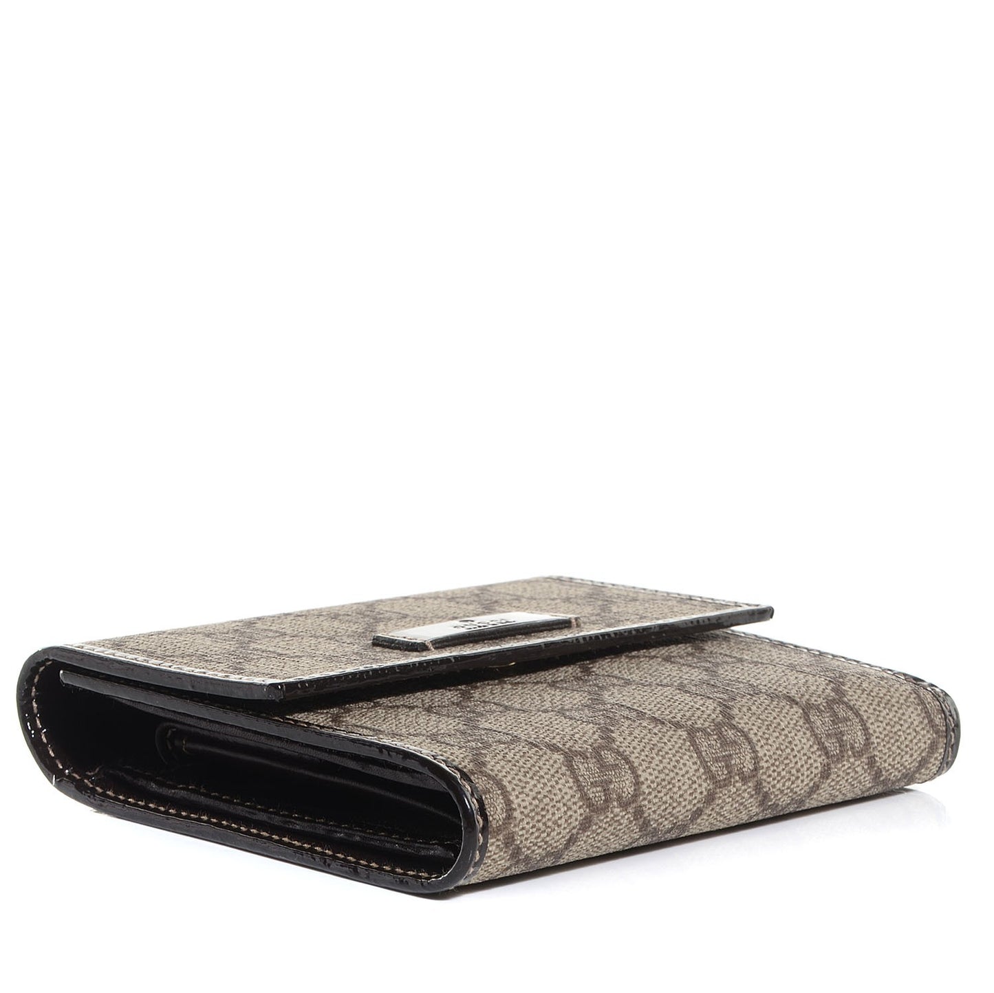 GG Plus Monogram Joy French Flap Wallet Beige Ebony Dark Brown