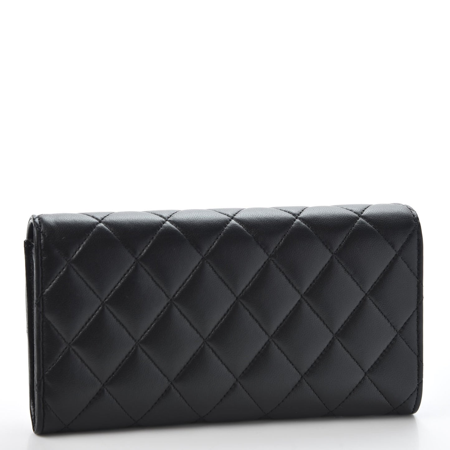 Lambskin Quilted Large Gusset Flap Wallet Black