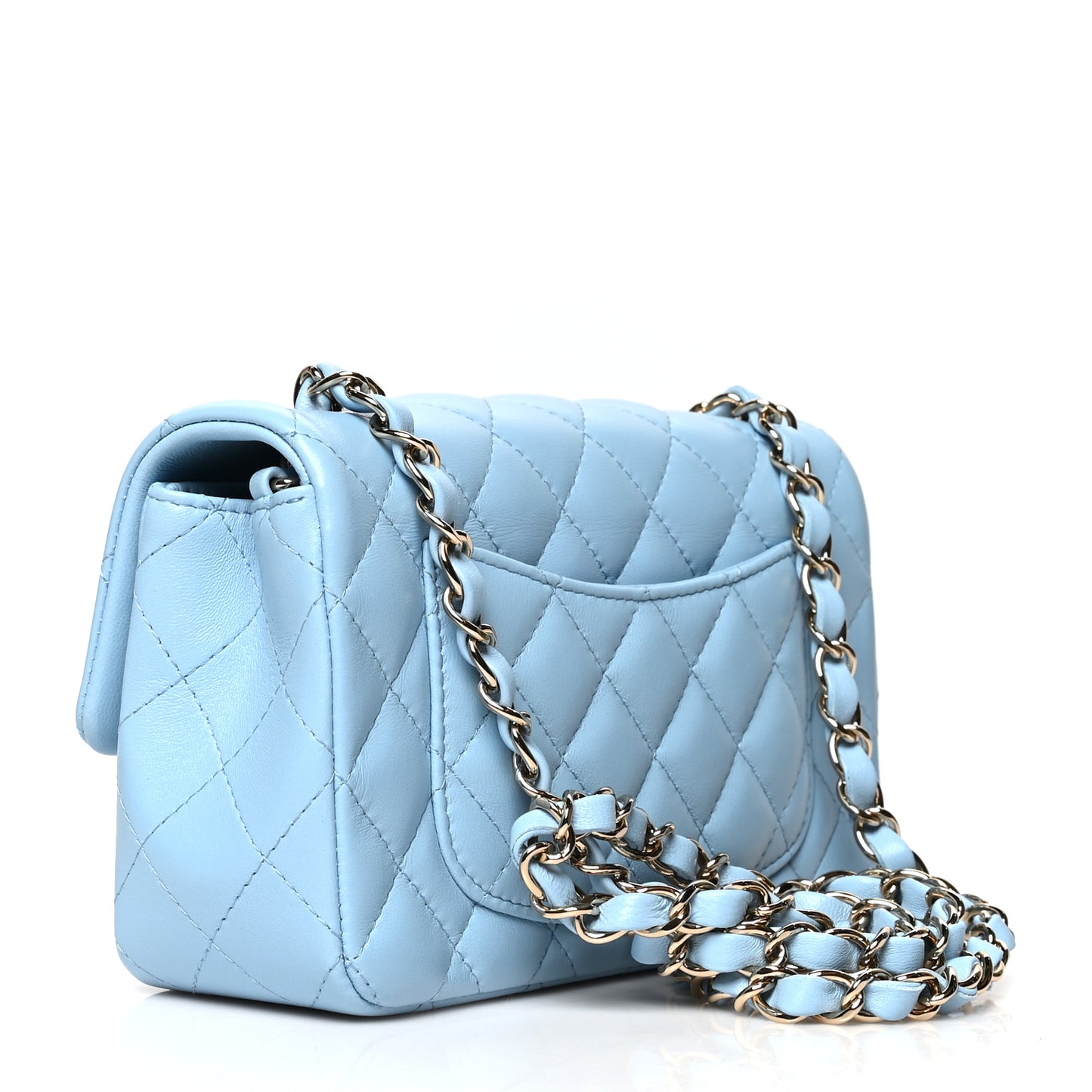 Lambskin Quilted Mini Rectangular Flap Light Blue