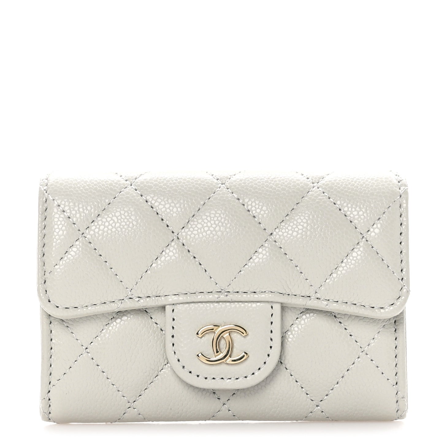 Caviar Quilted Flap Card Holder Wallet Grey