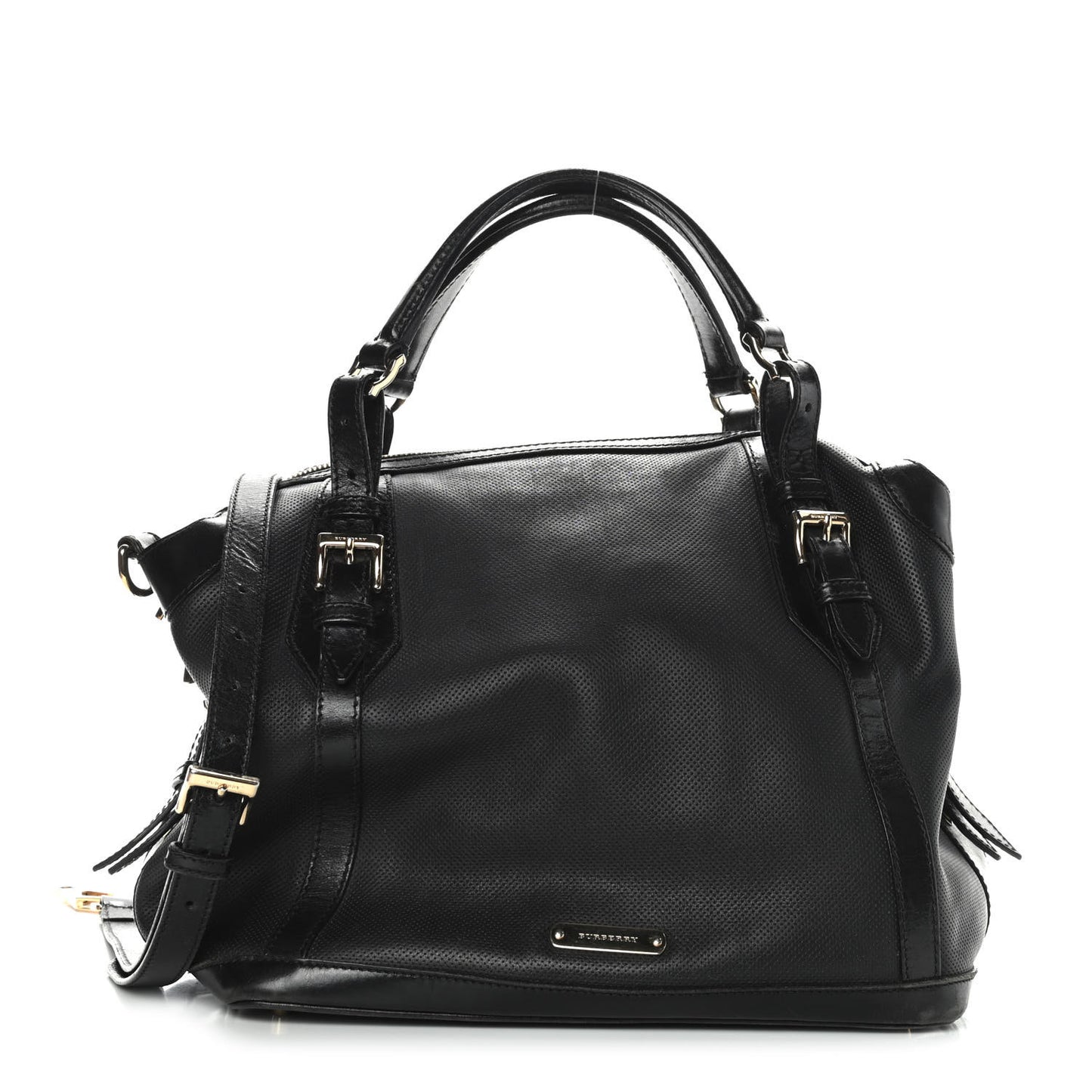 Calfskin Perforated Ellers Satchel Black