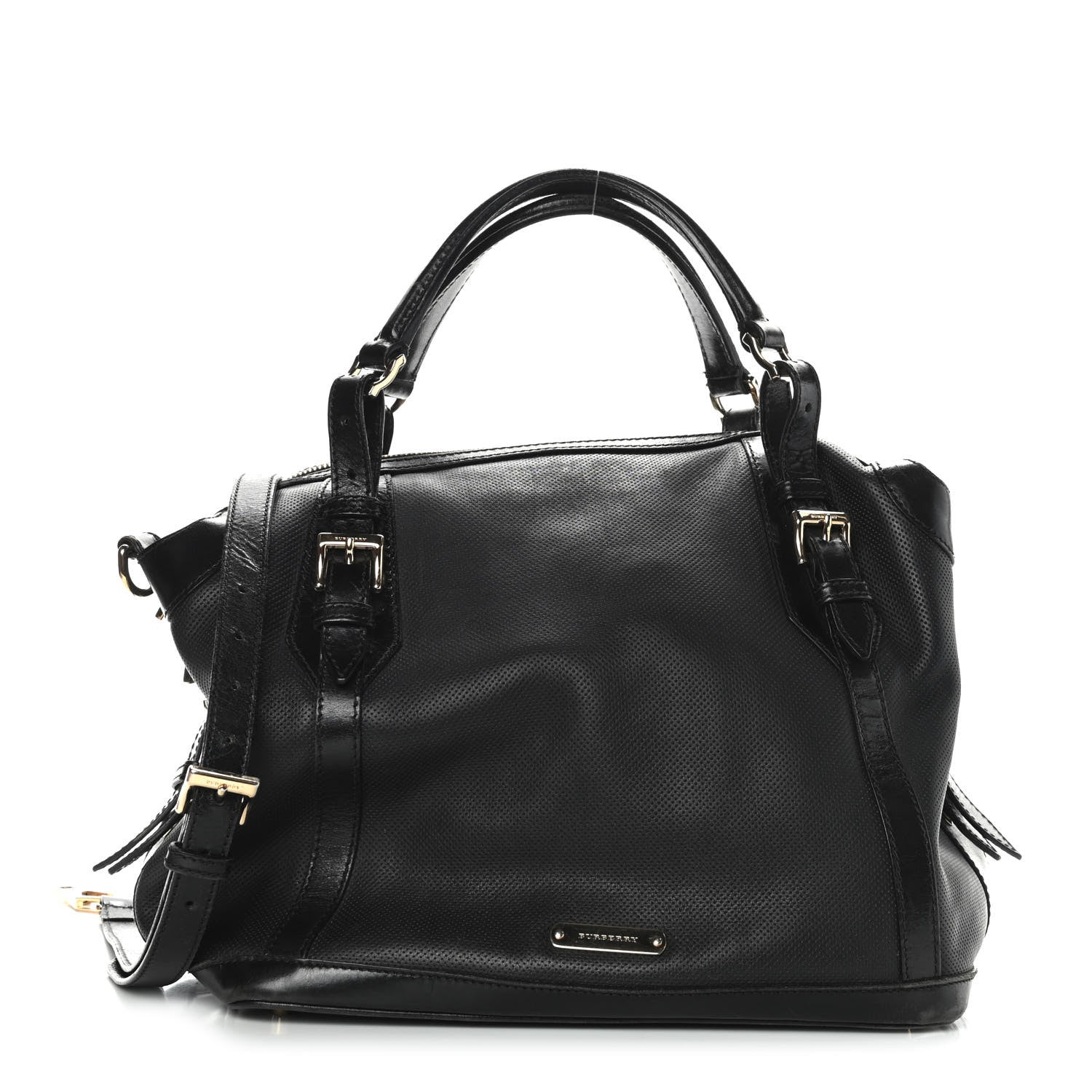 Burberry Calfskin Perforated Ellers Satchel Black 1 of 12